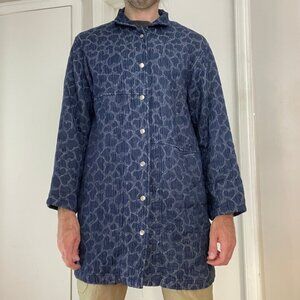 ELEVEN STITCH DESIGN Oversized Snap Button Duster Size M Lagenlook Blue Hearts